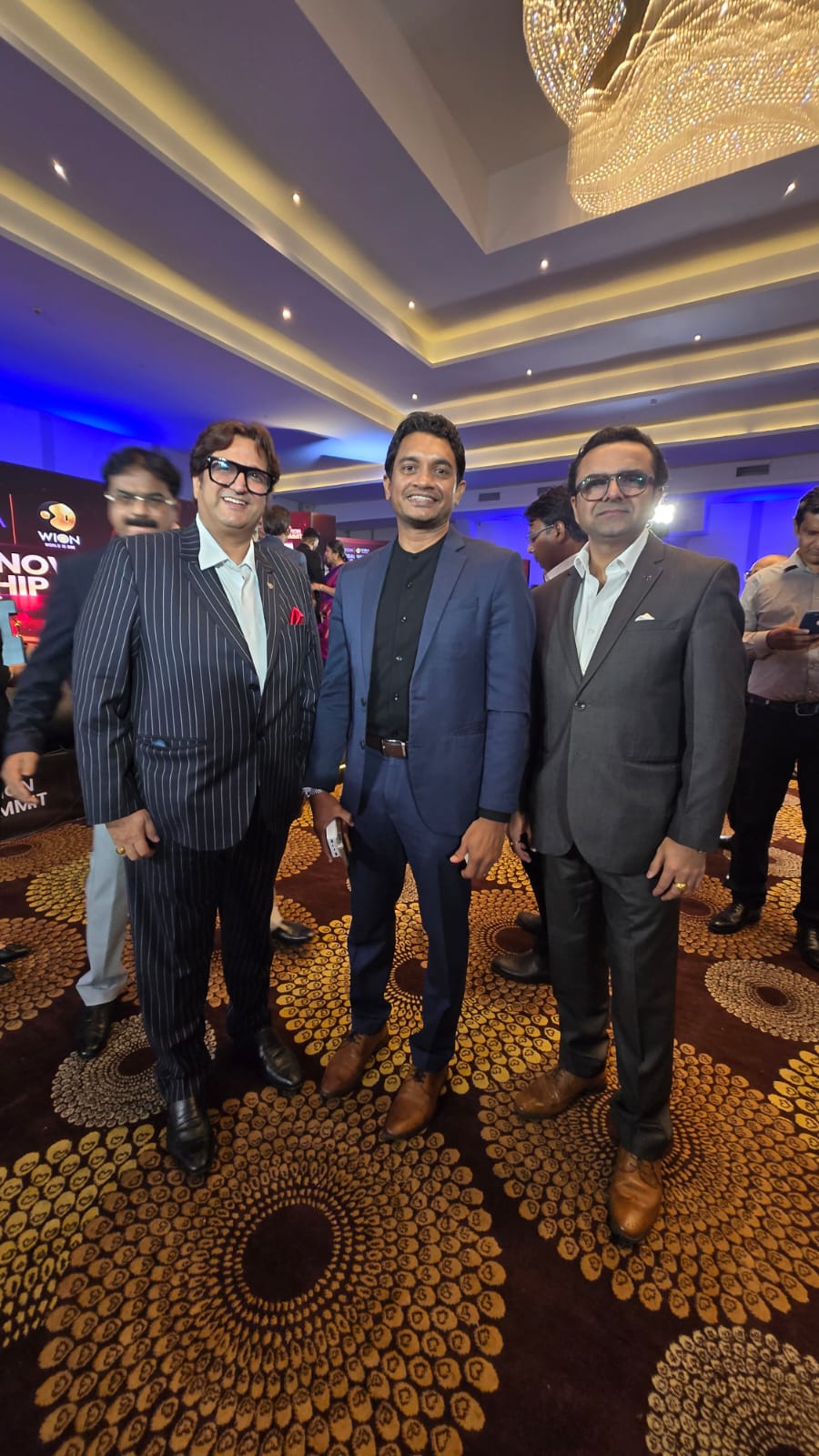 Manish Chaturvedi and Hemant Chaturvedi of Indus Strategy with Hon. Chathuranga Abeysinghe, Deputy Minister for Industries and Economic Development, Sri Lanka, at the ZEE Media and WION Summit in Colombo
